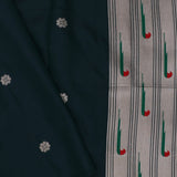 Dark Bottle Green Paithani Saree With Butti'S
