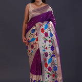 Deep Violet Paithani Saree With Triple Muniya Border