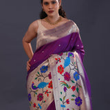 Deep Violet Paithani Saree With Triple Muniya Border