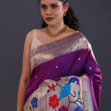Deep Violet Paithani Saree With Triple Muniya Border