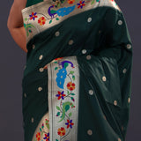 Dark Green Paithani Saree With Floral Butti'S