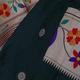 Dark Green Paithani Saree With Floral Butti'S