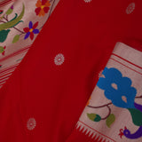 Bright Red Paithani Saree With Floral Butti'S
