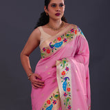 Hopbush Pink Paithani Saree With Floral Butti'S