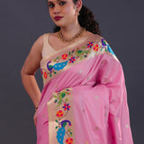 Hopbush Pink Paithani Saree With Floral Butti'S