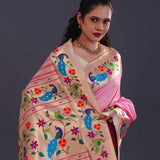 Hopbush Pink Paithani Saree With Floral Butti'S