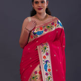Paprika Red Paithani Saree With Floral Butti'S