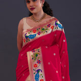 Paprika Red Paithani Saree With Floral Butti'S