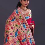 Paprika Red Paithani Saree With Floral Butti'S