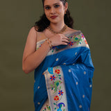 Cobalt Blue Paithani Saree With Floral Butti'S