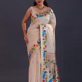 Cream Tan Paithani Saree With Floral Butti'S