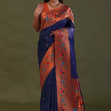 Dark Indigo Paithani Saree With Butti'S