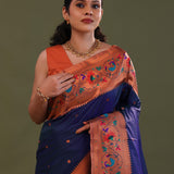 Dark Indigo Paithani Saree With Butti'S