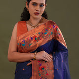 Dark Indigo Paithani Saree With Butti'S