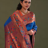 Yale Blue Paithani Saree With Butti'S