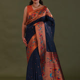 Oxford Blue Paithani Saree With Butti'S