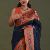 Oxford Blue Paithani Saree With Butti'S