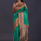 Teal Green Paithani Saree With Butti'S