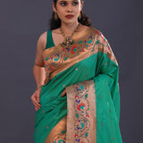 Teal Green Paithani Saree With Butti'S