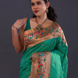 Teal Green Paithani Saree With Butti'S