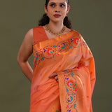 Orange Paithani Saree With Butti'S