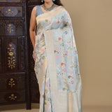 Sky Blue Banarasi Tissue Saree With Meenakari Work