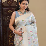 Sky Blue Banarasi Tissue Saree With Meenakari Work