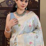 Sky Blue Banarasi Tissue Saree With Meenakari Work