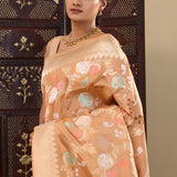 Dark Peach Banarasi Silk Saree With Meenakari Design