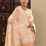 Dark Peach Banarasi Silk Saree With Meenakari Design