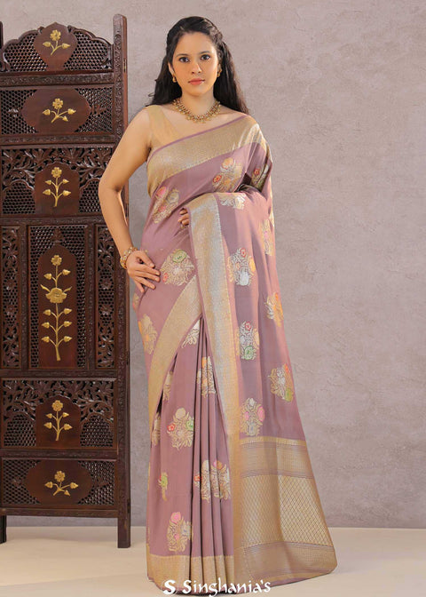 <img> Dirty Purple Munga Tussar Saree With Meenakari Butta