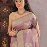 Dirty Purple Munga Tussar Saree With Meenakari Butta