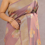 Dirty Purple Munga Tussar Saree With Meenakari Butta