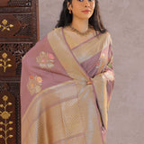 Dirty Purple Munga Tussar Saree With Meenakari Butta