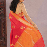 Red Munga Tussar Saree With Floral Butta