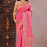 Pink Munga Tussar Saree With Floral Butti'S