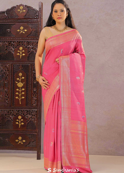 <img> Pink Munga Tussar Saree With Floral Butti'S