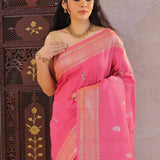 Pink Munga Tussar Saree With Floral Butti'S
