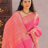 Pink Munga Tussar Saree With Floral Butti'S
