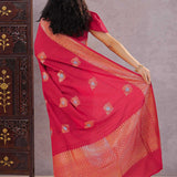 Cherry Red Munga Tussar Saree With Butta