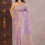 Mauve Purple Munga Tussar Saree With Meenakari Butta