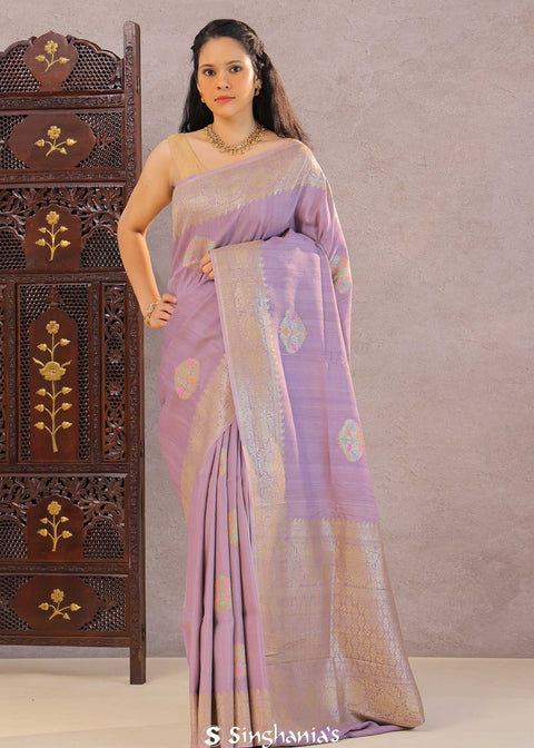 <img> Mauve Purple Munga Tussar Saree With Meenakari Butta