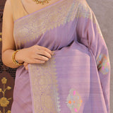 Mauve Purple Munga Tussar Saree With Meenakari Butta