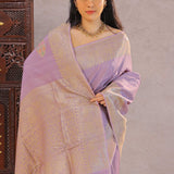 Mauve Purple Munga Tussar Saree With Meenakari Butta