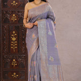 Lilac Blush Munga Tussar Saree With Butta Work