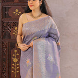 Lilac Blush Munga Tussar Saree With Butta Work