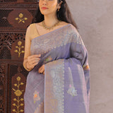 Lilac Blush Munga Tussar Saree With Butta Work