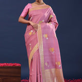 Twilight Lavender Banarasi Saree With Floral Design