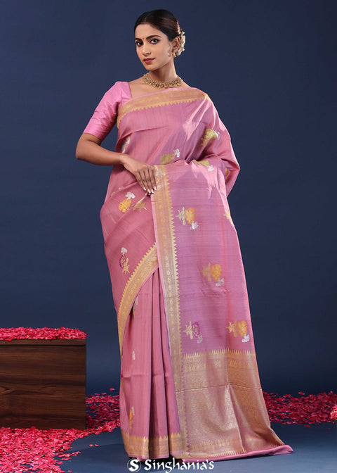 <img> Twilight Lavender Banarasi Saree With Floral Design