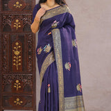 Deep Violet Khadi Tussar Saree With Meenakari Butta